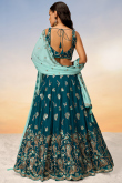 Soft Silk Dori Embroidered Peacock Blue Panelled Style Lehenga