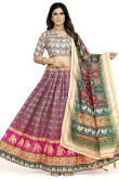 Soft Silk Magenta Pink Flared Style Printed Lehenga