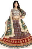 Soft Silk Maroon Flared Style Printed Lehenga