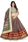 Soft Silk Maroon Flared Style Printed Lehenga
