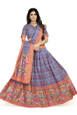 Soft Silk Multi Color Flared Style Printed Lehenga