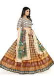 Soft Silk Mustard Yellow Flared Style Printed Lehenga