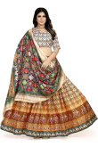 Soft Silk Mustard Yellow Flared Style Printed Lehenga