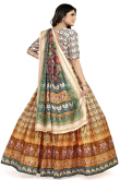 Soft Silk Mustard Yellow Flared Style Printed Lehenga