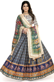Soft Silk Navy Blue Flared Style Printed Lehenga