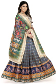 Soft Silk Navy Blue Flared Style Printed Lehenga