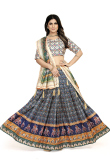 Soft Silk Navy Blue Flared Style Printed Lehenga