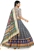 Soft Silk Navy Blue Flared Style Printed Lehenga