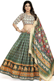Soft Silk Peacock Green Flared Style Printed Lehenga