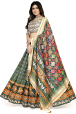 Soft Silk Peacock Green Flared Style Printed Lehenga