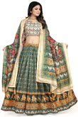 Soft Silk Peacock Green Flared Style Printed Lehenga