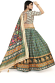 Soft Silk Peacock Green Flared Style Printed Lehenga