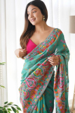 Soft Silk Persian Green Weaved Thread Light Weight Saree