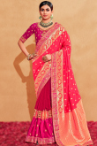 Soft Silk Ruby Red Half and Half Saree
