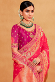 Soft Silk Ruby Red Half and Half Saree