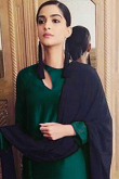 Sonam Kapoor Taffeta Silk Bottle Green Wedding Churidar Suit