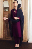 Sonam Kapoor Taffeta Silk Churidar Suit In Plum for Wedding & Party