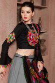 Steel Grey Cotton Silk Patch Embroidered Flared Lehenga