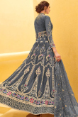 Steel Grey Net Embroidered Indian Anarkali Suit