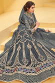Steel Grey Net Embroidered Indian Anarkali Suit