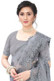Steel Grey Sangeet Stone Embroidered Saree in Net