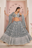 Steel Grey Net Floor Length Lehenga