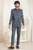 Steel Grey Rayon Weaved Thread Men's Sherwani 
