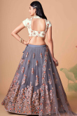 Steel Grey Resham Thread Embroidered Net A Line Lehenga