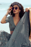 Steel Grey Soft Net Lehenga With Soft Net Choli