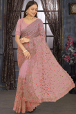 Step Out in Style Light Pink Net Dori Embroidered Saree 