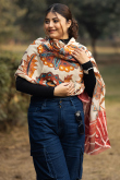 White and Brown Viscose Print Stole
