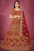 Stone And Zari Embroidered Velvet Red Lehenga