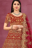 Stone And Zari Embroidered Velvet Red Lehenga