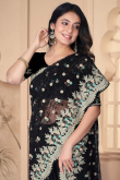 Stone Embellished Black Net Light Weight Saree