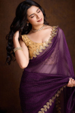 Stone Embellished Dark Purple Shimmer Net Saree