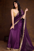 Stone Embellished Dark Purple Shimmer Net Saree