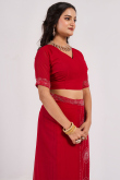 Stone Embellished Georgette Ruby Red Light Weight Saree 