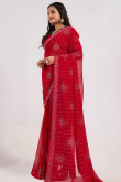 Stone Embellished Georgette Ruby Red Light Weight Saree 