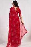 Stone Embellished Georgette Ruby Red Light Weight Saree 