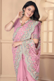 Stone Embellished Light Pink Net Light Weight Saree