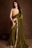 Stone Embellished Moss Green Shimmer Organza Silk Saree