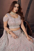 Stone Embellished Pale Pink Net Panelled Style Lehenga