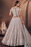 Stone Embellished Pale Pink Net Panelled Style Lehenga