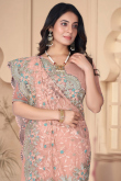 Stone Embellished Peach Net Light Weight Saree