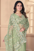Stone Embellished Pistachio Green Net Light Weight Saree