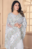 Stone Embellished White Net Light Weight Saree