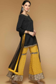 Stone Embroidered Silk Black Wedding Sharara Suit