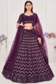 Sequins Work Dark Purple Lehenga in Georgette for Party 