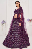 Sequins Work Dark Purple Lehenga in Georgette for Party 