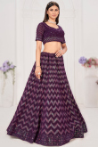 Sequins Work Dark Purple Lehenga in Georgette for Party 